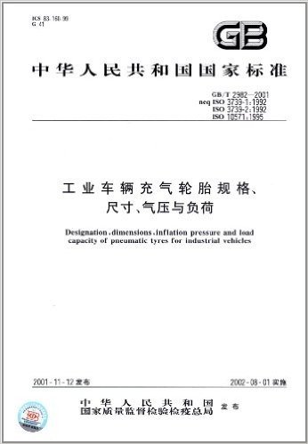 中华人民共和国国家标准:工业车辆充气轮胎规格、尺寸、气压与负荷(GB/T 2982-2001)