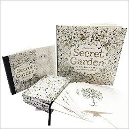 英文原版 Secret Garden 秘密花园 涂色书+涂色明信片+贺卡三件套装