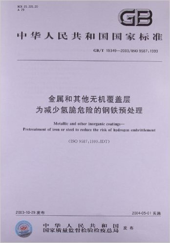 中华人民共和国国家标准:金属和其他无机覆盖层为减少氢脆危险的钢铁预处理(GB/T 19349-2003/ISO 9587:1999)