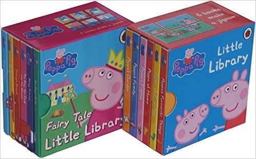 英文原版Peppa Pig: Fairy Tale Little Library / Little Library粉红猪小妹小猪佩奇2盒 12本撕不烂纸板书礼盒装封底可玩拼图