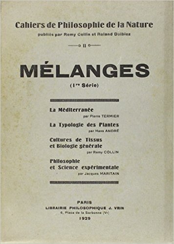 Melanges. 1ere Serie La Mediterranee La Typologie Des Plantes Culture, Tissus Et Biologie Generale Philosophie Et Science Esperimentale