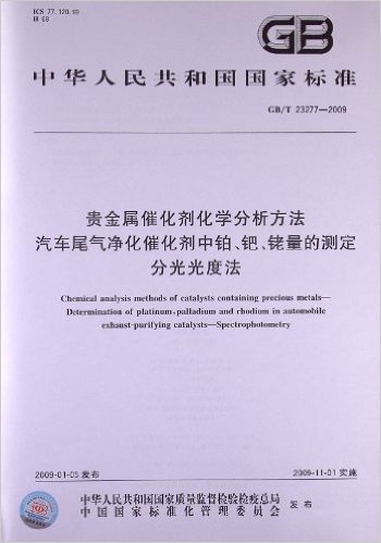 贵金属催化剂化学分析方法 汽车尾气净化催化剂中铂、钯、铑量的测定 分光光度法(GB/T 23277-2009)